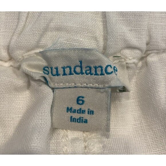 Sundance Jogger Cargo Pants Linen Blend White Blue Tan Embroidery Size 6 - Picture 4 of 5